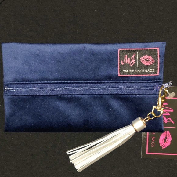 Makeup Junkie Handbags - NWT Mini Cobalt Velvet (Navy) Makeup Junkie Bag